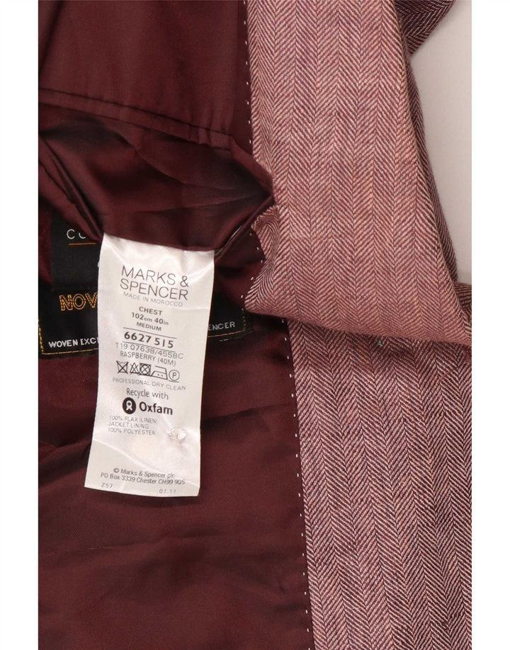 Marks & Spencer Herre 2 Button Blazer Jacket UK 40 Medium Pink Herringbone