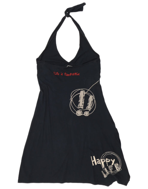 Desigual Kvinders Grafisk Asymmetrisk Halter Dress UK 18 XL Sort Bomuld