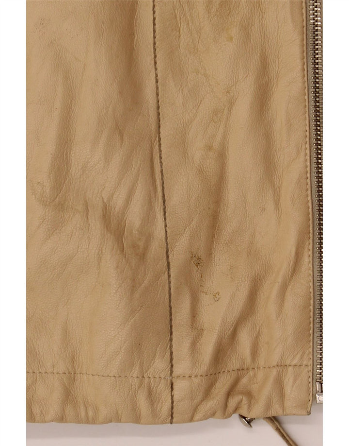 Michel Dame Hætte Oversized Læderjakke IT 44 Medium Beige Læder