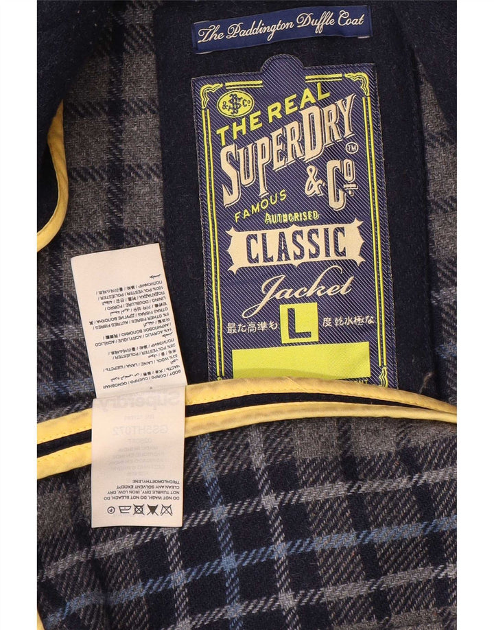 Superdry Dame Hættejakke UK 16 Large Navy Blue Wool