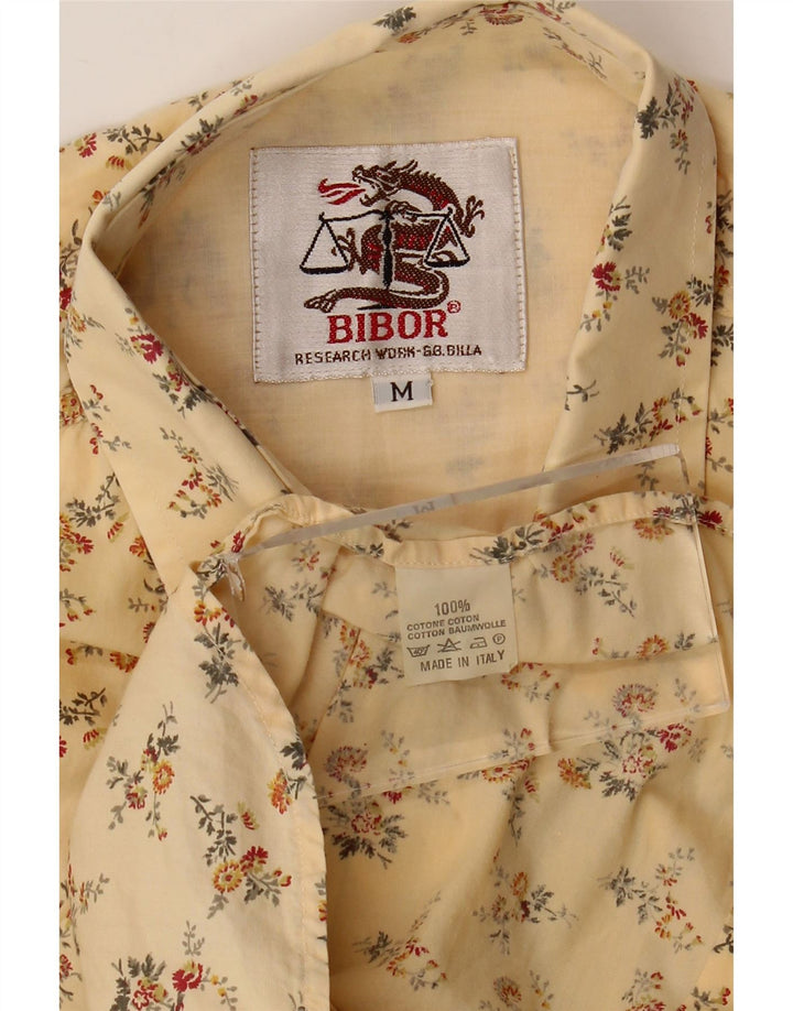 Vintage herreskjorte medium gul blomstret bomuld