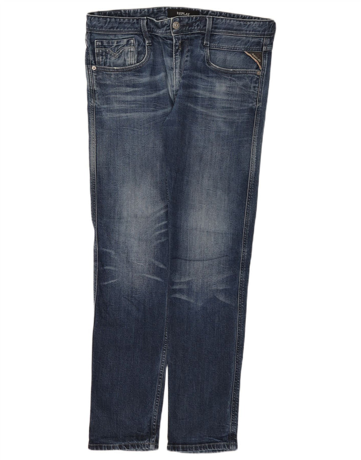 Replay Dame Slim Jeans W34 L32 Blå Bomuld