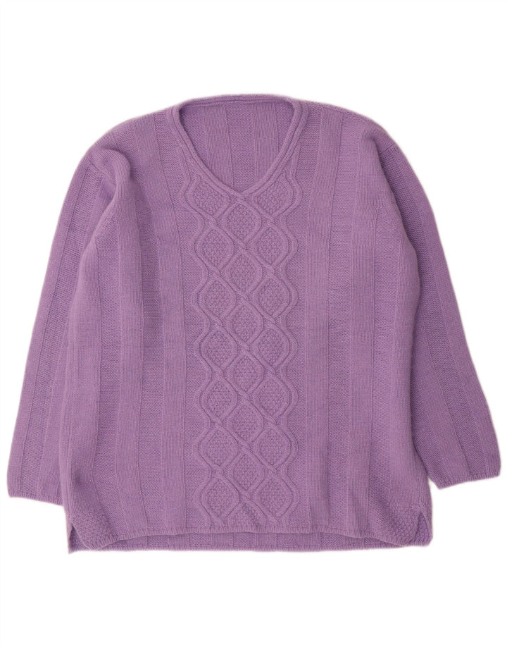 Raffaello Dame V-hals sweater IT 48 XL Lilla Uld