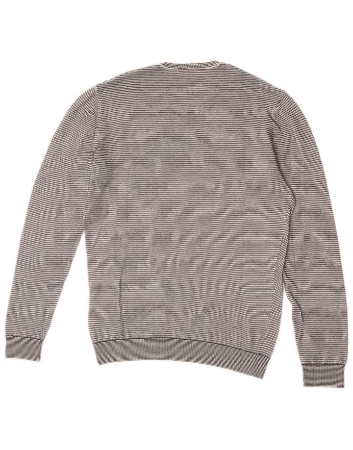 Lacoste Herre Crew Neck Jumper Sweater størrelse 3 Lille grå stribet bomuld