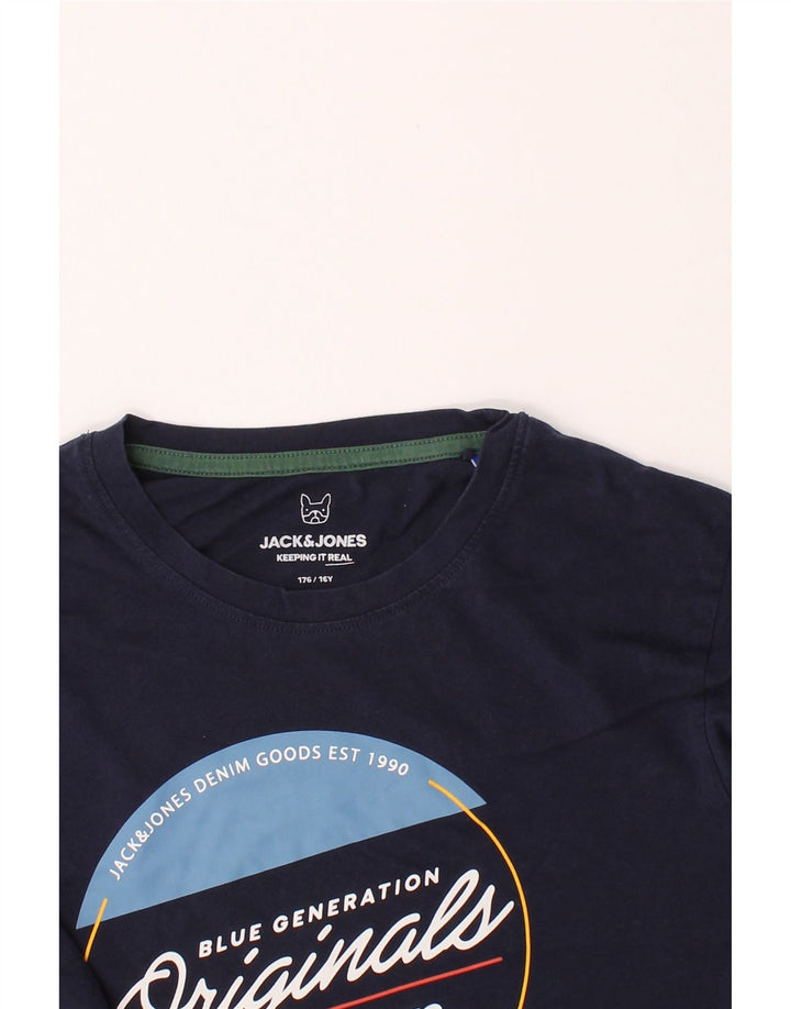 JACK & JONES Boys Graphic Top Long Sleeve 15-16 Years  Navy Blue Modern Vintage Jack & Jones and Second-Hand Jack & Jones from Messina Hembry 
