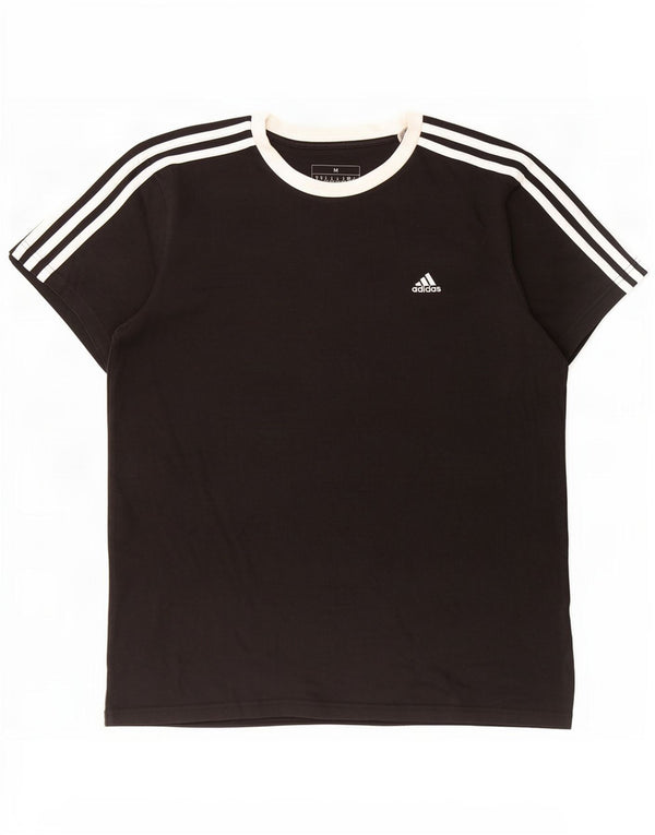 Adidas Dame T-Shirt Top UK 12/14 Medium Sort Bomuld