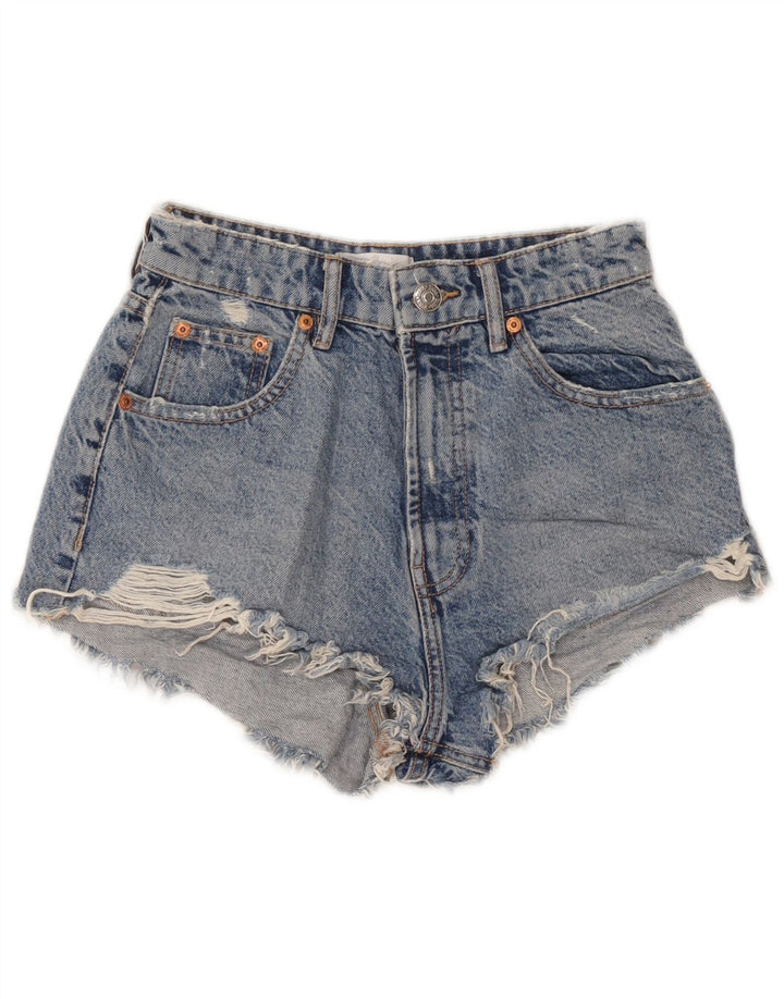 Zara Womens Distressed Denim Shorts EU 36 XS W26 Blå