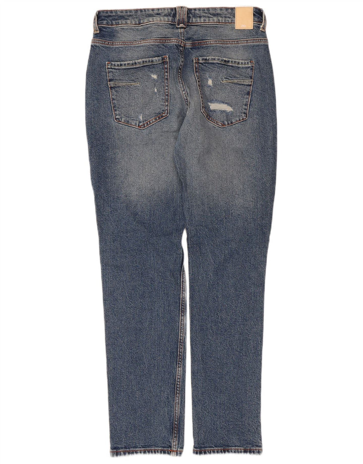 Zara Dame Distressed Straight Jeans EU 38 Small W30 L28 Blå Bomuld