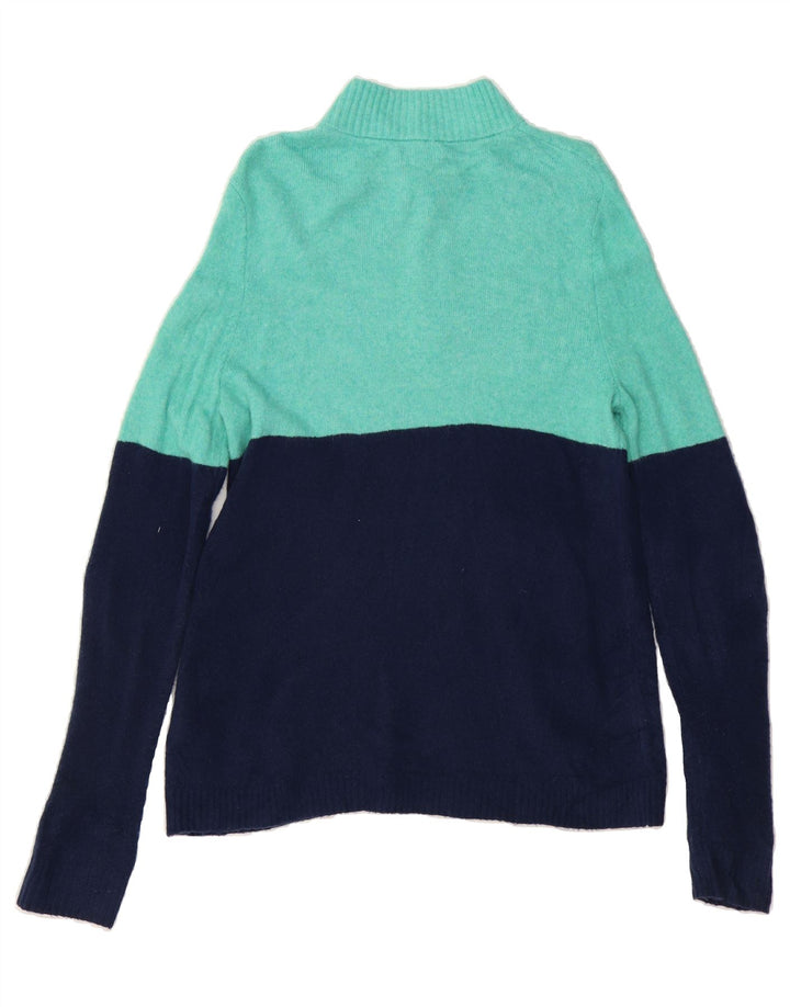J. CREW Womens Zip Neck Jumper Sweater UK 10 Small Turquoise Colourblock Vintage J. Crew and Second-Hand J. Crew from Messina Hembry 