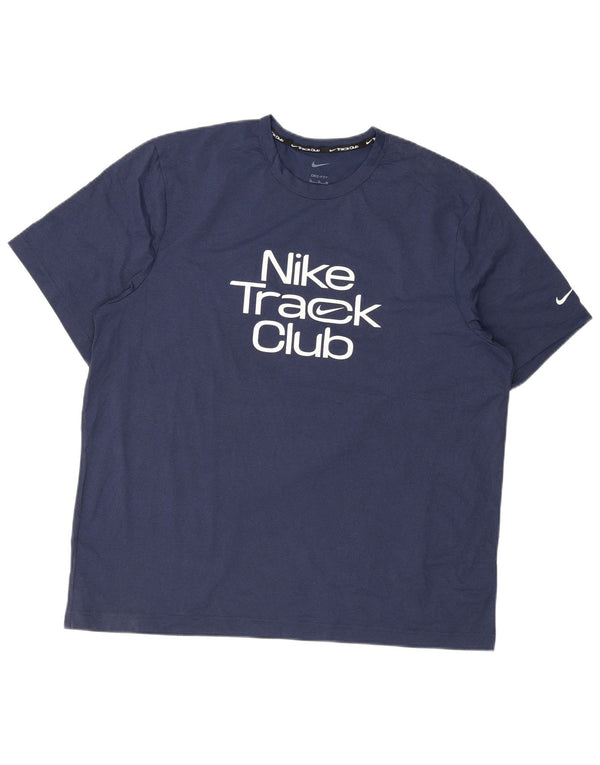 Nike herre Dri Fit grafisk T-shirt top XL marineblå polyester