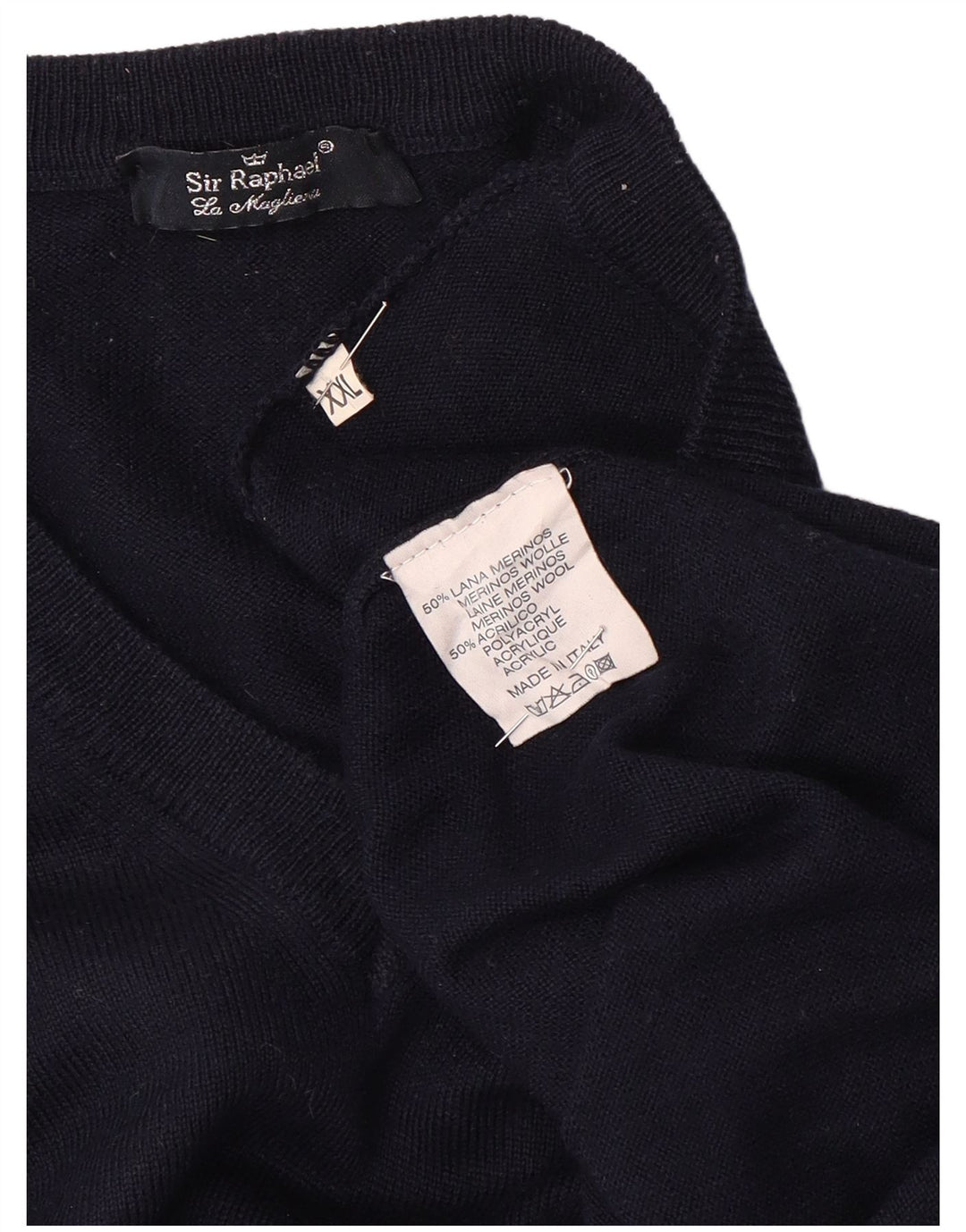 SIR RAPHAEL Herre V-hals sweater 2XL marineblå akryl