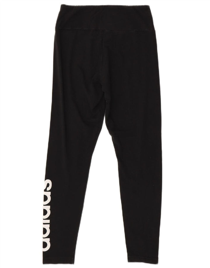 ADIDAS Womens Graphic Leggings UK 12/14 Medium  Black Cotton