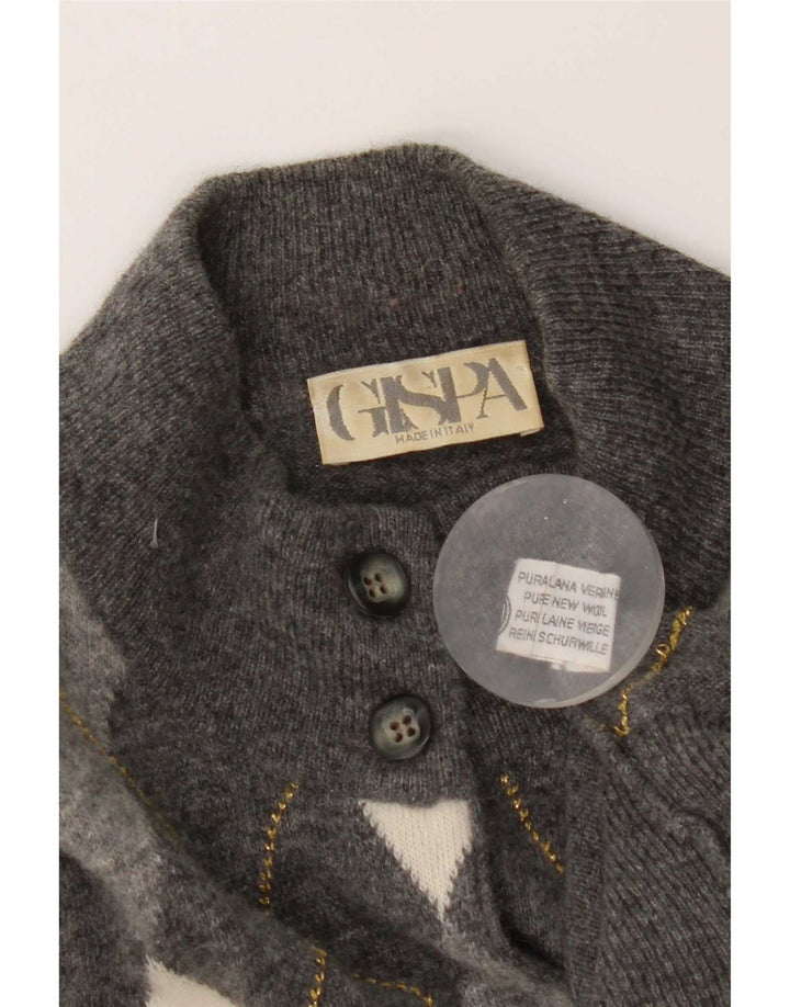 Gispa Dame Cardigan Sweater UK 14 Medium Grey Argyle/Diamond Virgin Wool