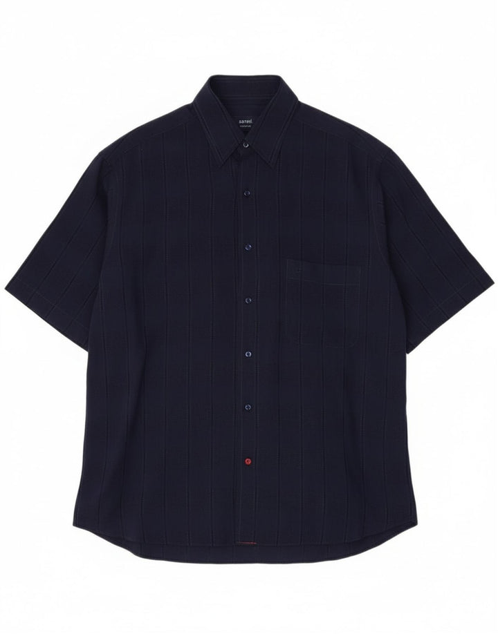 CARREL Mens Short Sleeve Shirt Size 40 15 3/4 Medium Navy Blue Striped