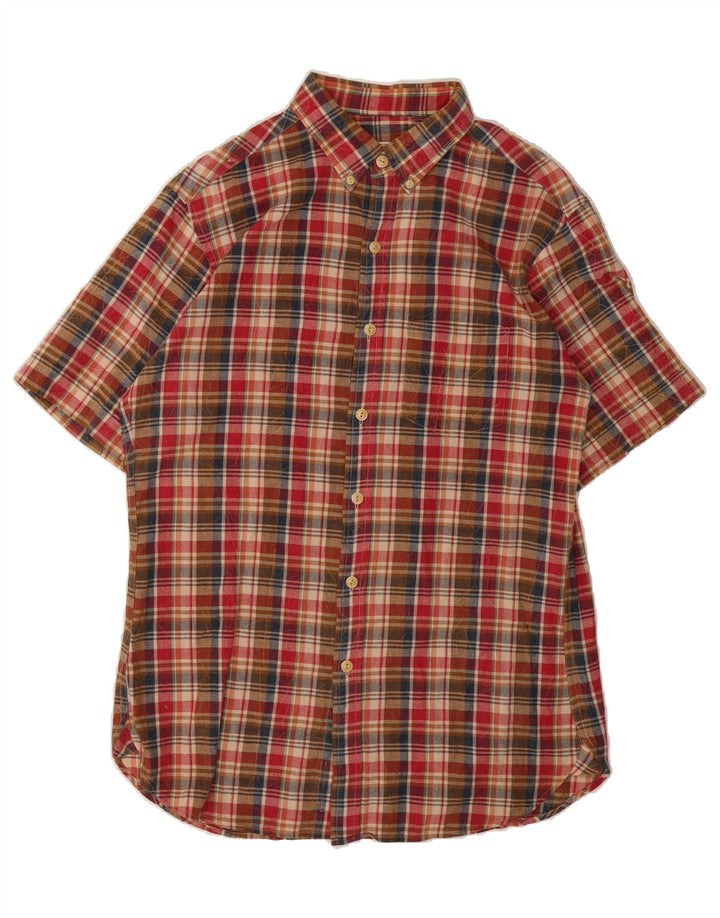 BROOKS BROTHERS Mens Slim Short Sleeve Shirt Medium Red Check Cotton Vintage Brooks Brothers and Second-Hand Brooks Brothers from Messina Hembry 