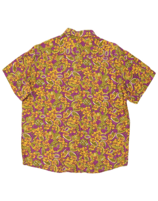 Vintage Kortærmet Herreskjorte Medium Multicolored Floral Viscose