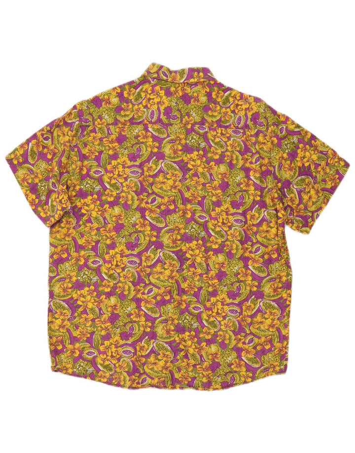 Vintage Kortærmet Herreskjorte Medium Multicolored Floral Viscose