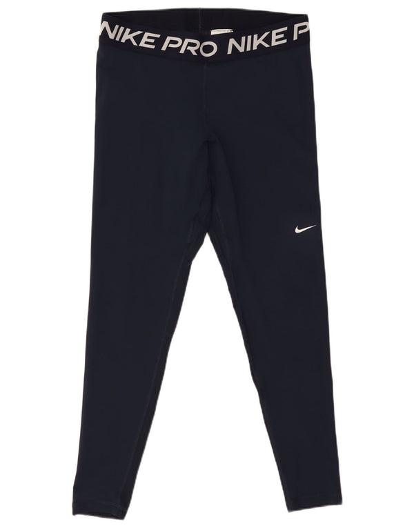 Nike Dame Dri Fit Grafiske Leggings UK 16 Large Navy Blue Polyester
