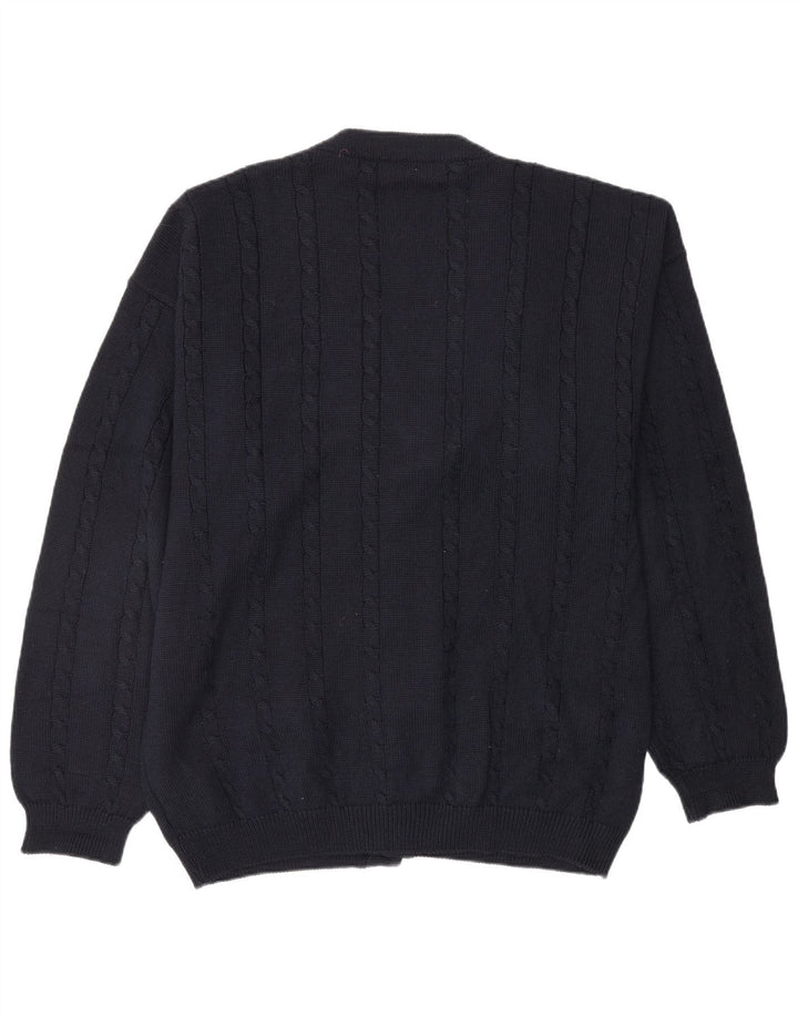NOUVEAU Herre cardigan sweater XL marineblå stribet uld
