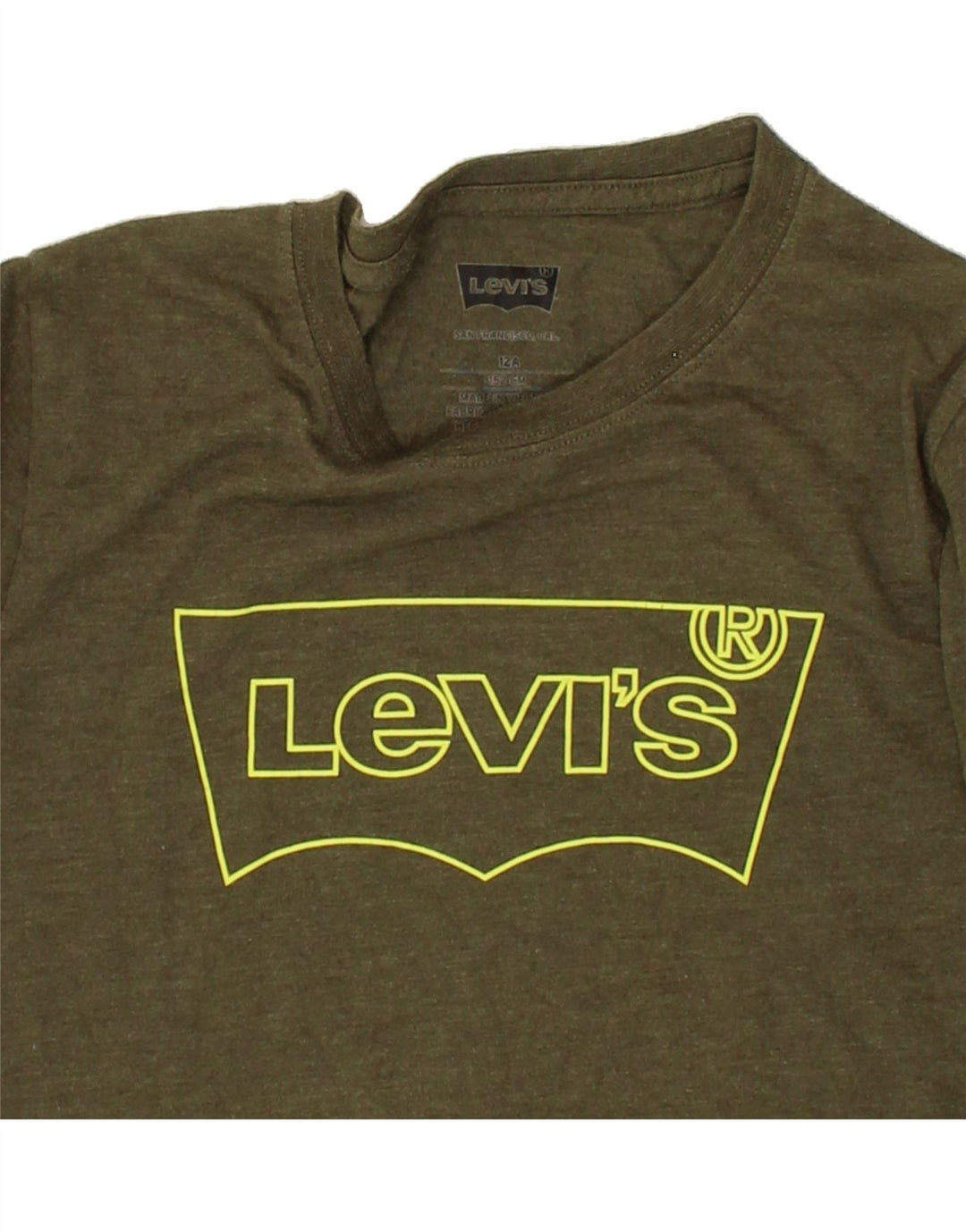 LEVI'S Boys Graphic Top Long Sleeve 11-12 Years Khaki Cotton Vintage Levi's and Second-Hand Levi's from Messina Hembry 