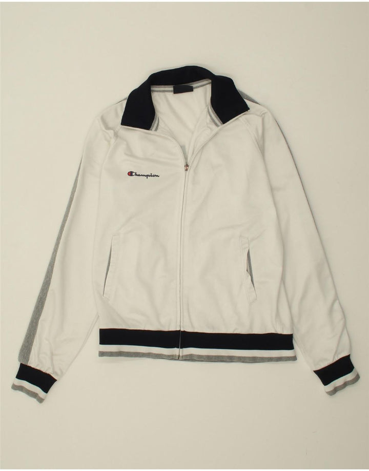 CHAMPION Womens Graphic Tracksuit Top Jacket UK 16 Large White Colourblock Vintage Champion and Second-Hand Champion from Messina Hembry 