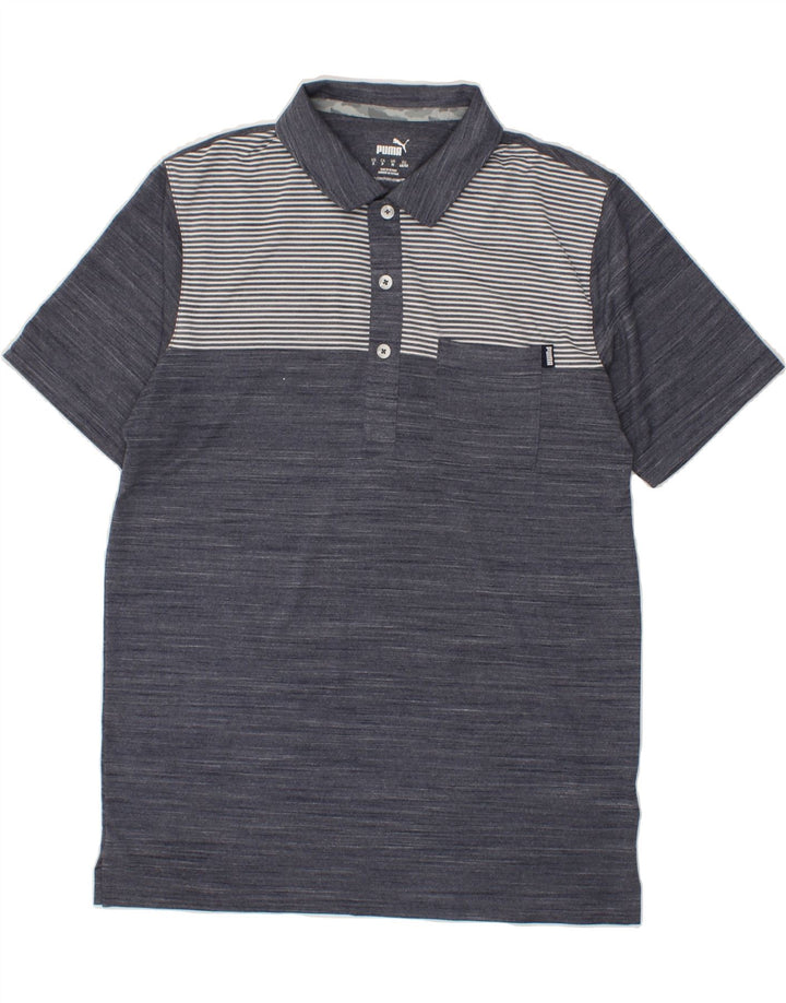 PUMA Mens Polo Shirt Medium Navy Blue Striped Polyester Vintage Puma and Second-Hand Puma from Messina Hembry 
