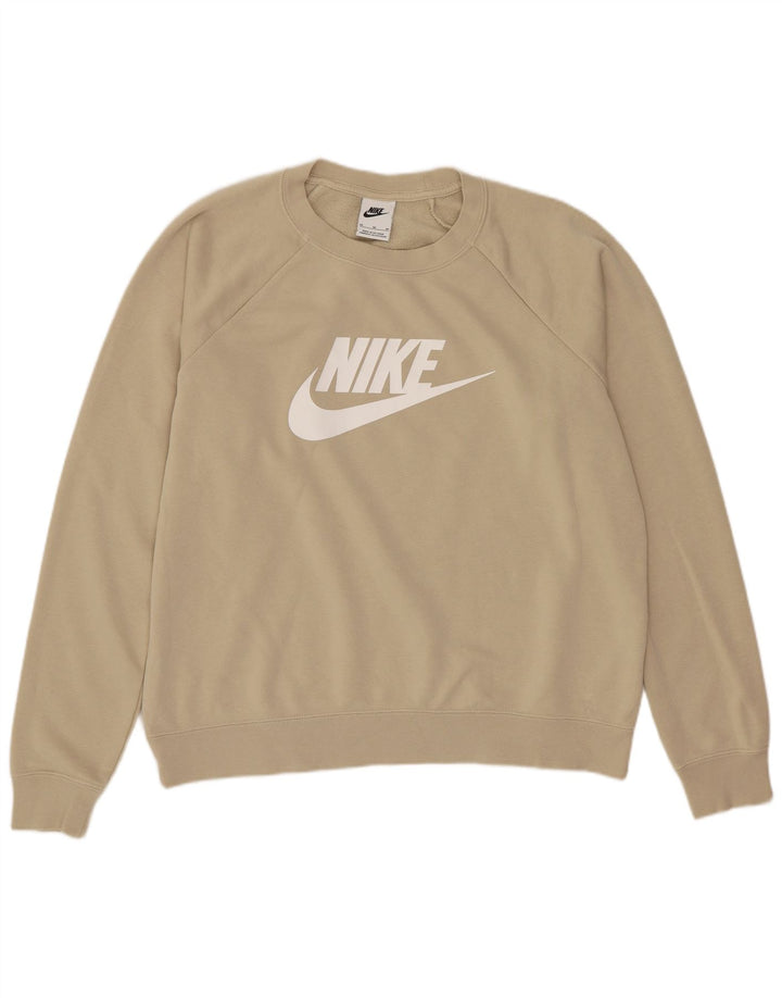 Nike Dame Grafisk Oversized Sweatshirt Jumper UK 14 Medium Beige Bomuld