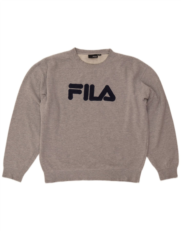 FILA Dame Grafisk Oversized Sweatshirt Jumper UK 14 Medium Grey Flecked