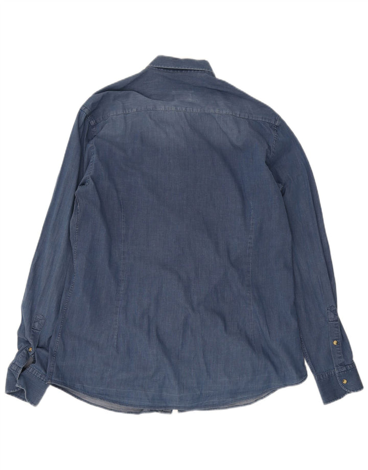 Massimo Dutti Herre Regular Fit Denim Shirt XL Blå Bomuld