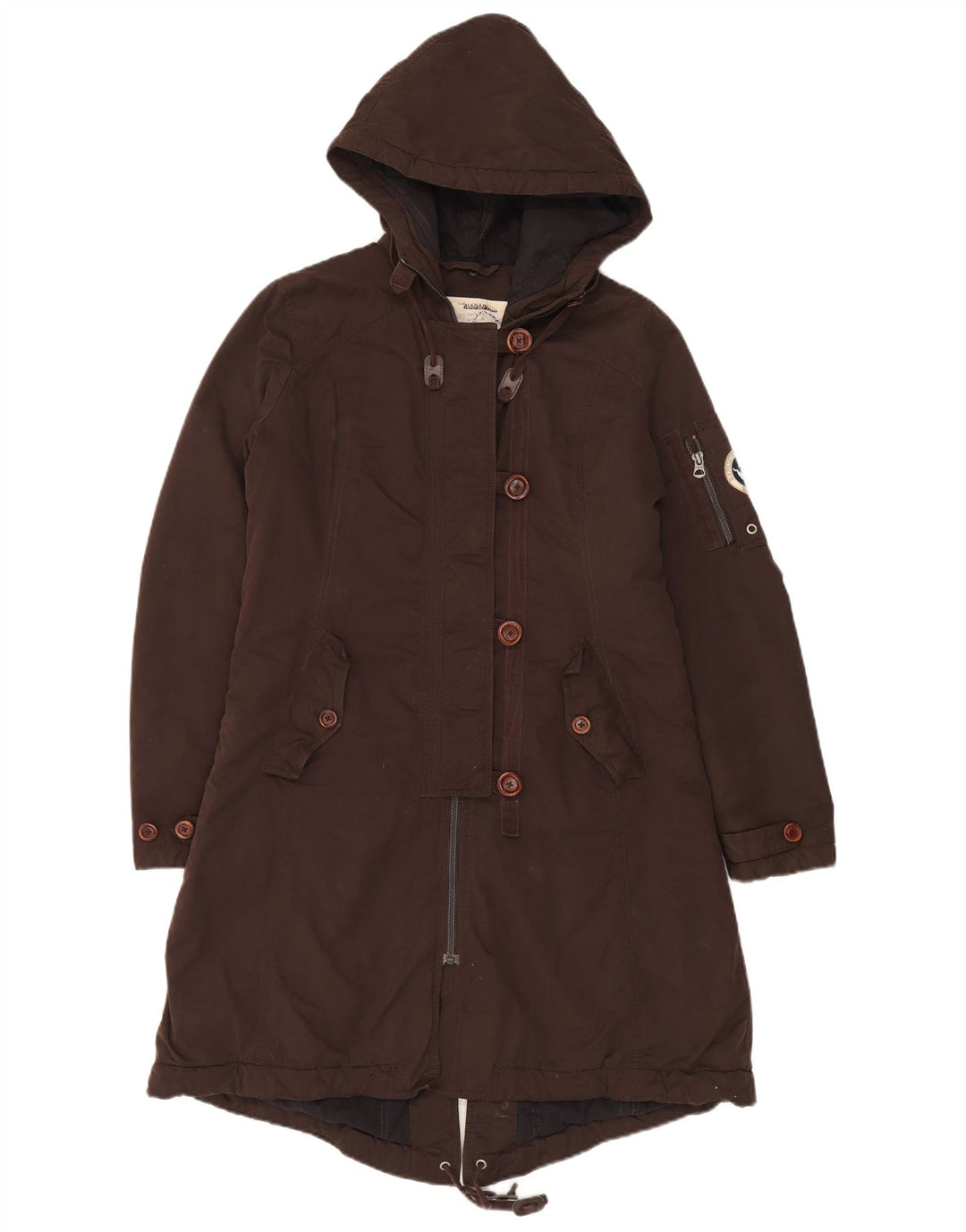Napapijri Dame Hooded Parka Jacket UK 14 Medium Brown Bomuld
