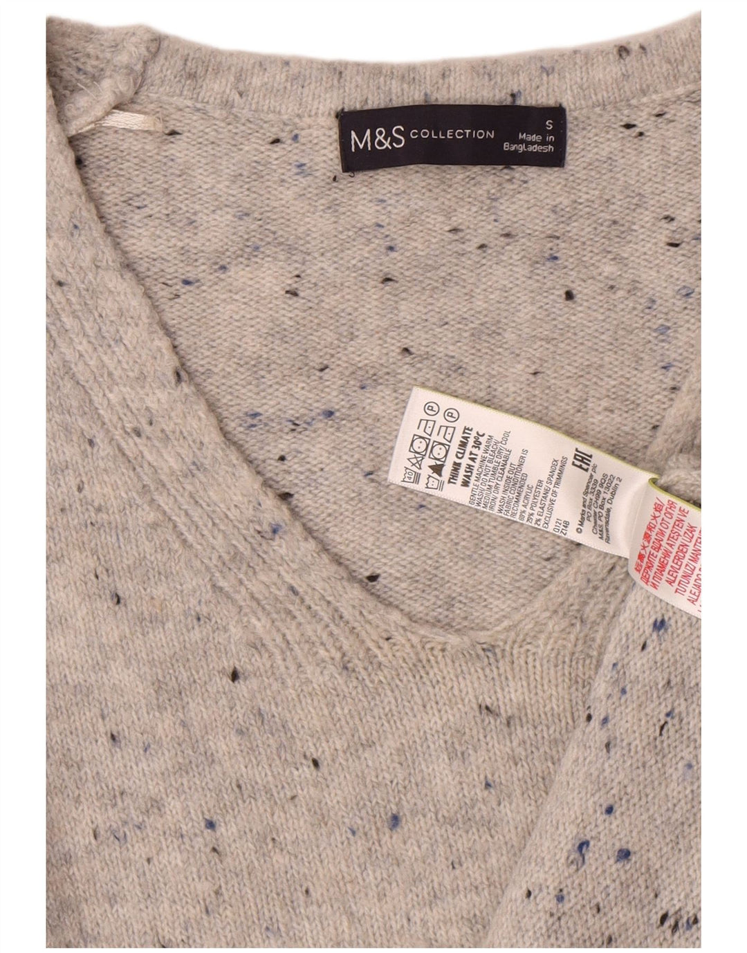 Marks & Spencer Dame V-hals sweater UK 10 Small Grey Flecked