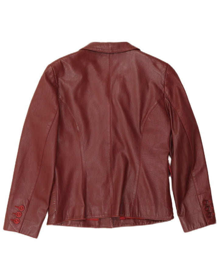 APART Dame 4-knaps læder blazerjakke UK 12 Medium Burgundy læder