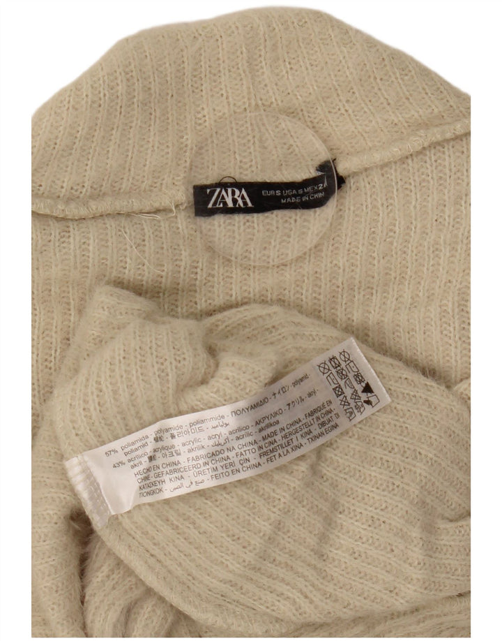 Zara Womens Crop Turtle Neck Jumper Sweater UK 8 Small Beige Polyamid