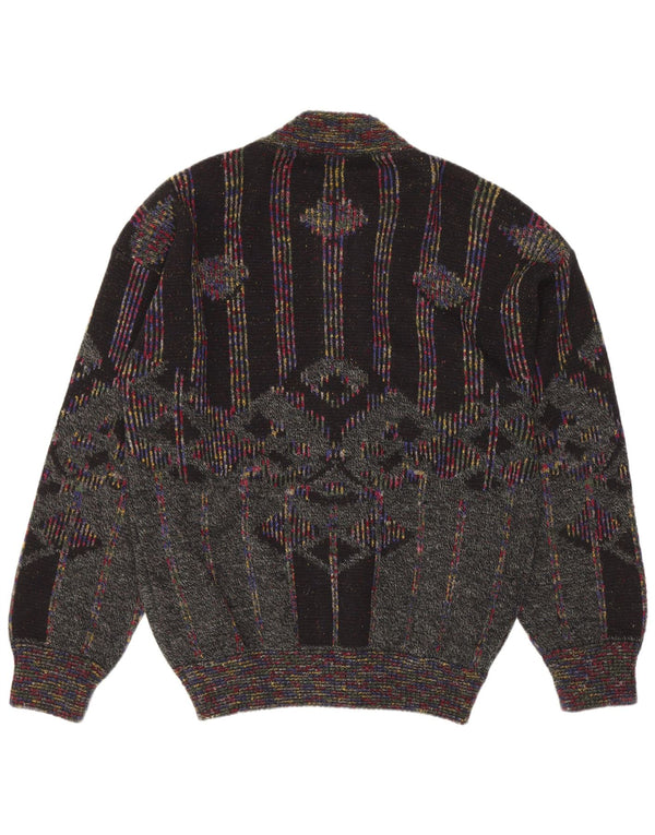 Tris Line Mens Cardigan Sweater IT 50 Medium Multicoloured Geometric Wool