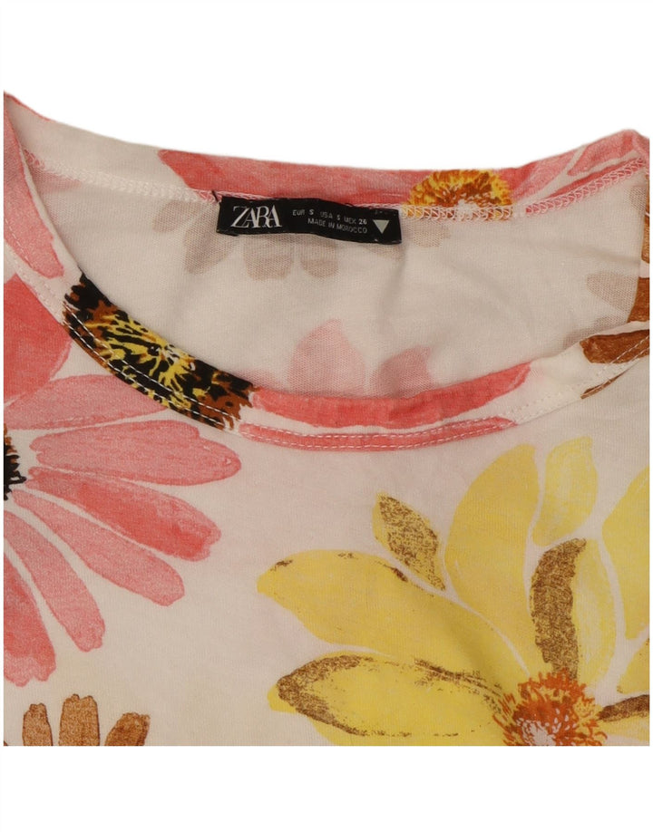 ZARA Dame Oversized grafisk T-shirt Top UK 10 Small Multicolored Floral