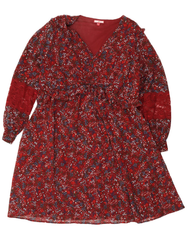 Joe Browns Dame Langærmet Tiered Kjole UK 20 2XL Burgundy Floral