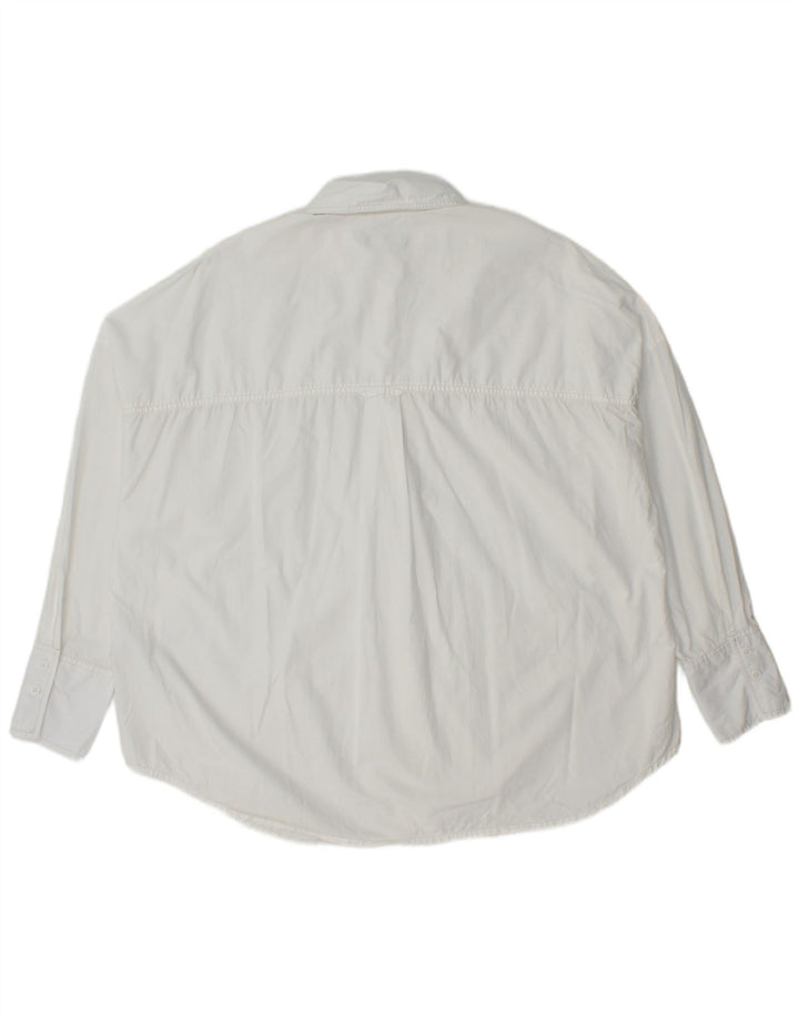 Benetton Dame Oversized Skjorte UK 10 Small White Bomuld
