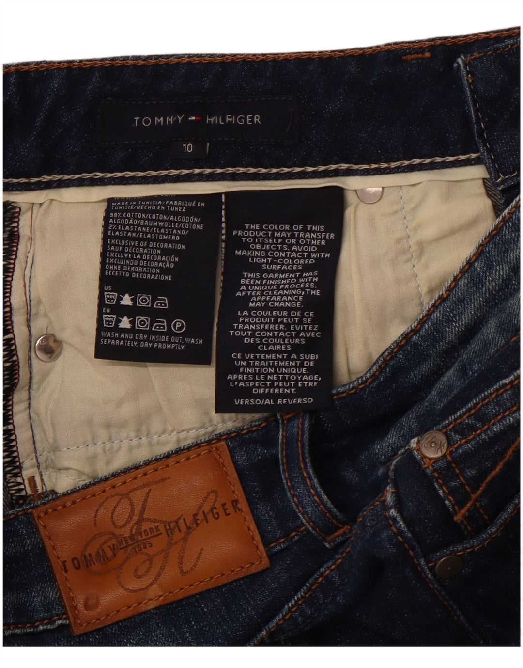TOMMY HILFIGER Dame denimnederdel US 10 Large W30 Marineblå Bomuld