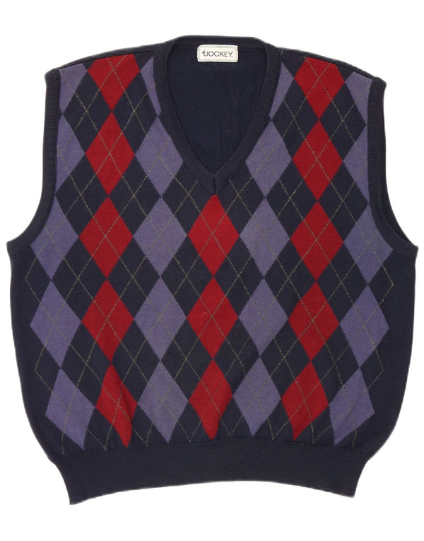 Jockey Herrevest Tank Top Large Navy Blue Argyle/Diamond