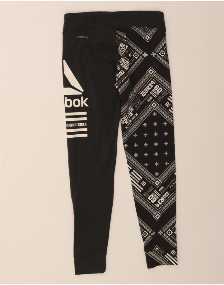 REEBOK Womens Graphic Leggings UK 8/10 Small Black Nylon Vintage Reebok and Second-Hand Reebok from Messina Hembry 