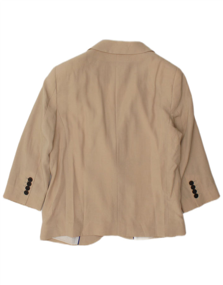 Zara Dame 3/4 ærmet åben blazerjakke UK 14 Stor beige bomuld