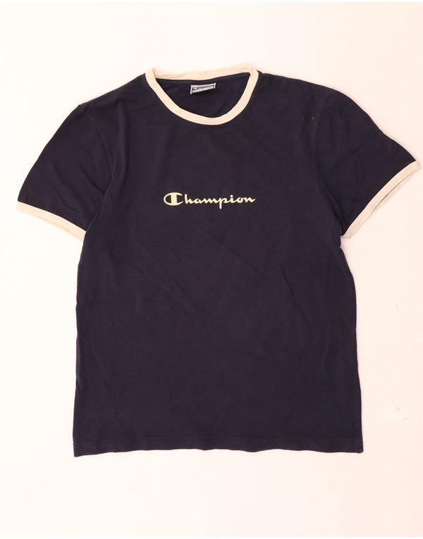 Champion Dame Grafisk T-Shirt Top UK 14 Stor Marineblå Bomuld