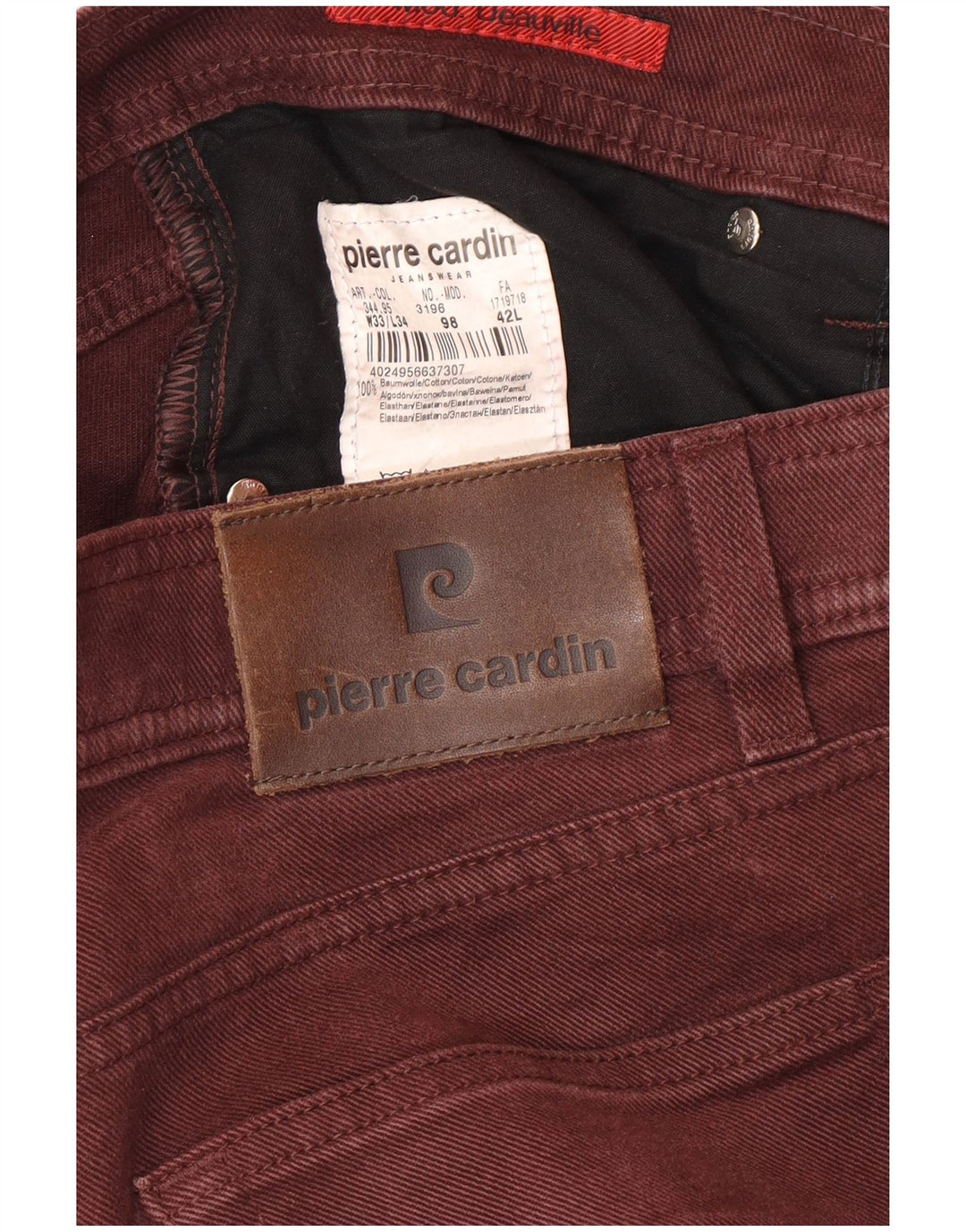 PIERRE CARDIN Straight jeans til mænd W33 L34 rødbrun bomuld