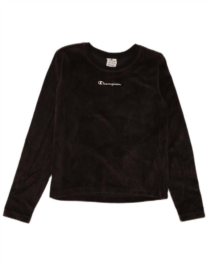 CHAMPION Womens Velour Crop Graphic Top Long Sleeve UK 12 Medium Grey