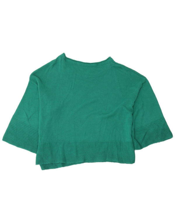Benetton Dame Grafisk Boat Neck Jumper Sweater UK 14 Medium Green