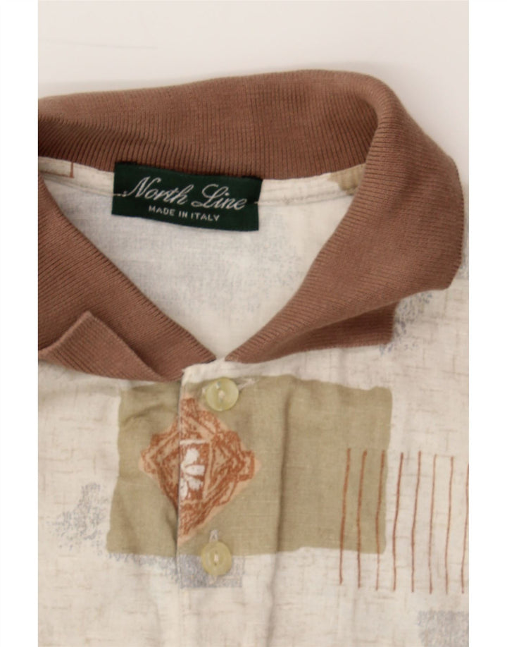 VINTAGE Mens Polo Shirt Medium Beige Geometric Cotton Vintage Vintage and Second-Hand Vintage from Messina Hembry 
