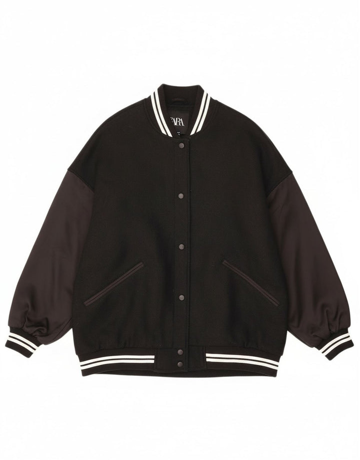 Zara Dame Oversized Varsity Jacket UK 10 Small Black Colourblock