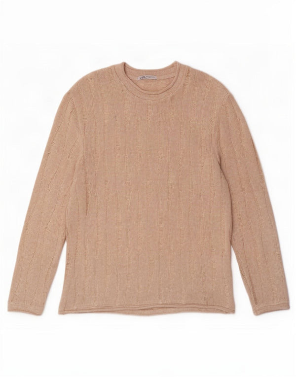 Zara Herre Turtle Neck Jumper Sweater Medium Beige Flecked Polyester