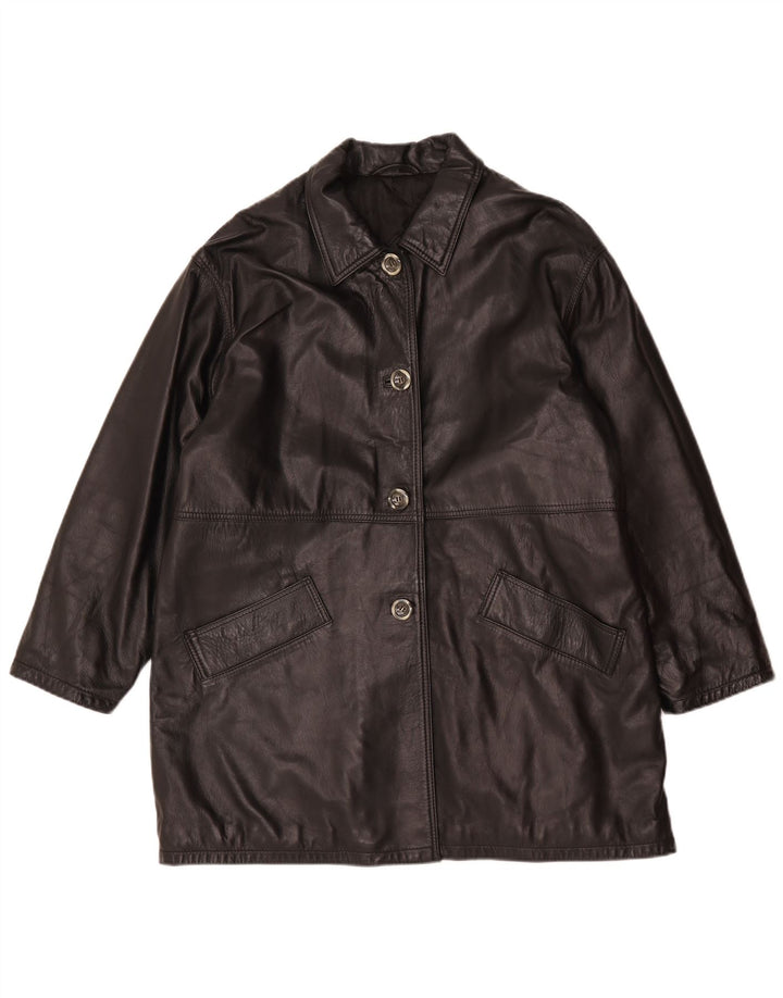 Vintage Dame Oversized Læderjakke IT 44 Medium Sort Læder