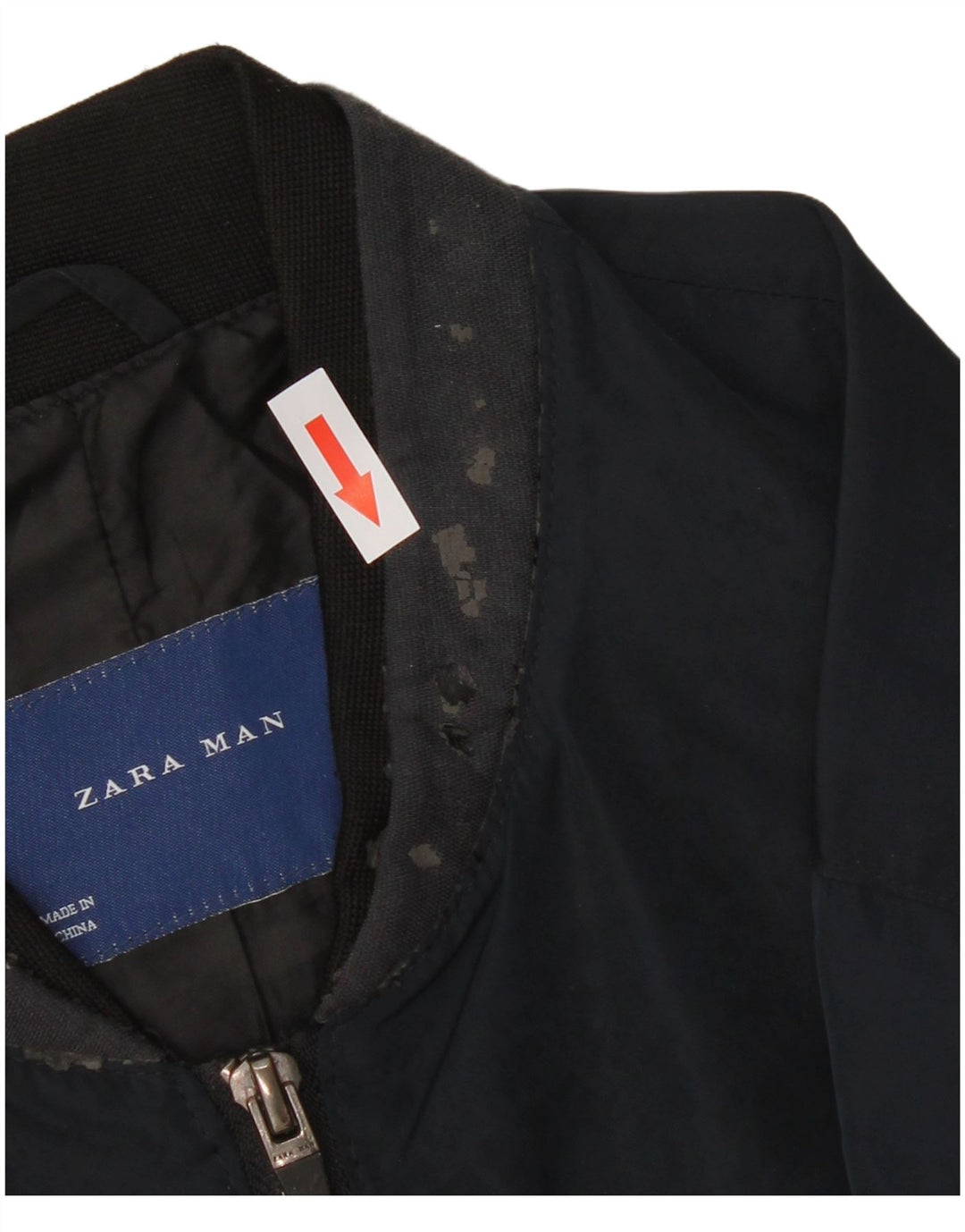 Zara Herre Bomber Jacket UK 40 Large Navy Blue Polyester